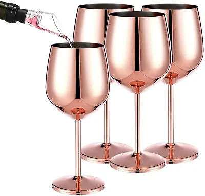 4 Pack Copper Wine Glasses Set 500 ML Stainless Steel Unbreakable Wine Goblets • £24.98