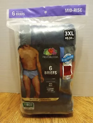6pr Men's Color Mid Rise Cotton Briefs Underwear 3XL 48-50 Fruit Of The Loom New • $22