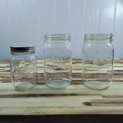 Lot Of  3 Self Sealing Kerr Mason Jars 2Qt. Size 1 16oz Collectible Canning Jars • $24.99