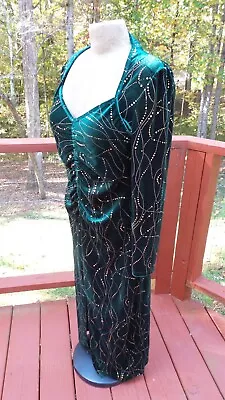 Emerald Green Velvet W/ Gold Designs Gothic Halloween Costume Dress 12 • $39.99