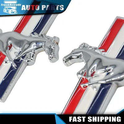 2PCS Gloss Chrome Flag Style Running Horse Emblem Side Fender Badge For Mustang • $18.99