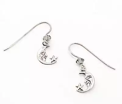 Man In The Moon Celstial Crescent Moon And Star Sterling Silver Vintage Earrings • $16