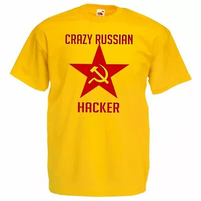 Unisex Yellow Crazy Russian Hacker Hacktivist  I.T Anonymous T-Shirt • £12.95