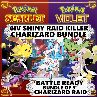 Pokemon Scarlet Violet RAID 6IV SHINY SYLVEON BUNDLE OF 5 For CHARIZARD RAID • $4.95