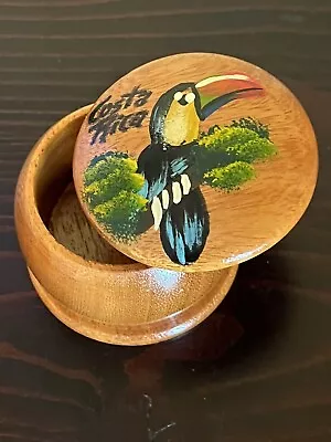 Costa Rica Round Wooden Trinket Box With Hand-Painted Toucan In The Rainforest • $13