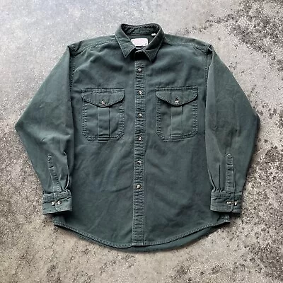 Vintage 90s C.C. Filson Button Up Collard Shirt Mens Size Large Solid Green • $69.95