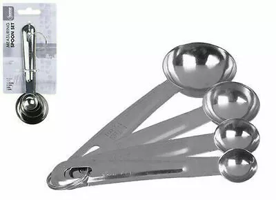 4x Measuring Spoons Stainless Steel Measure Cups Kitchen Baking Cooking Tool Set • £3.45