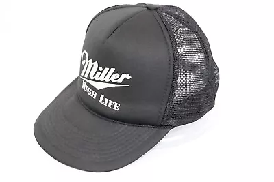 Vintage Miller High Life Trucker Hat 80s Beer Snapback Cap Black Designer Pro • $24.99