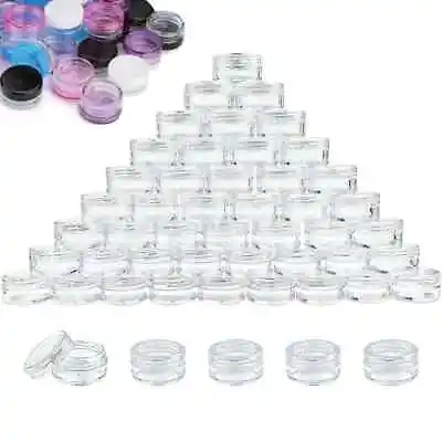3g 5g 10g Empty Round Plastic Cosmetic Container Sample Pot Jar Clear Screw Lid • £4.58