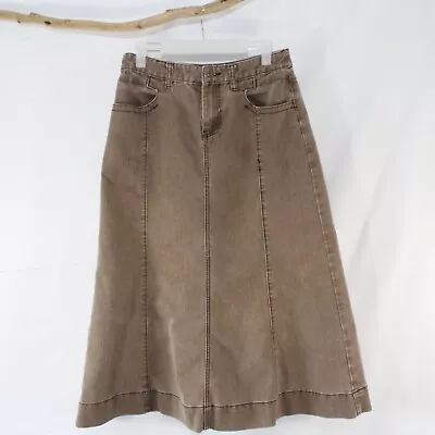 Christopher & Banks Long Modest Brown Jean Skirt Size 6 Denim Skirt Paneled  • $17