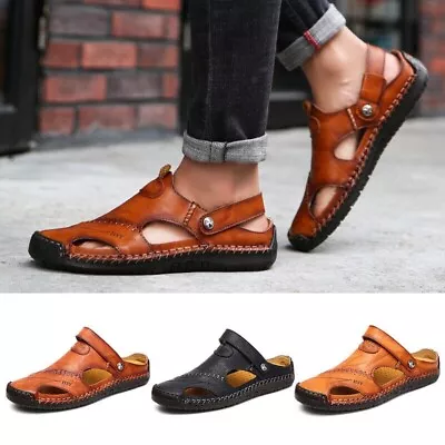 Mens Sport Closed Toe Sandals Summer Leather Shoes Beach Fisherman Flat Slippers • $28.46
