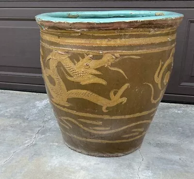 Large Pot Planter Antique Vintage Chinese Dragon Egg Pot  19  Jardiniere • $625