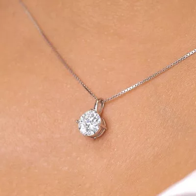 8mm Round Moissanite Solitaire Women's Pendant With Chain 14k White Gold Plated • $117.91