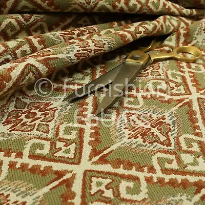 £0.99 • Buy New Heavyweight Mexican Kilim Pattern In Green Red Chenille Upholstery Fabrics