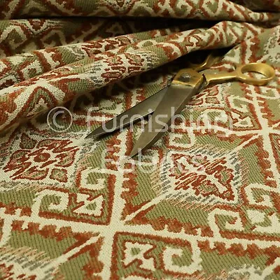 New Heavyweight Mexican Kilim Pattern In Green Red Chenille Upholstery Fabrics • £1.99