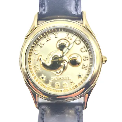 $107.77 • Buy Mickey Mouse Watch Gold Edition And Coin Fossil Disney Limited LI 1618