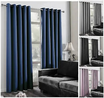 £15.95 • Buy Blackout Curtains Eyelet Thermal Insulated Ring Top Pair Self Lined Ready Made