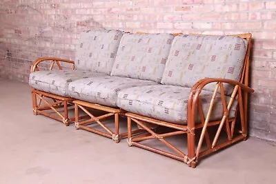 Heywood Wakefield Mid-Century Hollywood Regency Bamboo Rattan Sectional Sofa • $2695