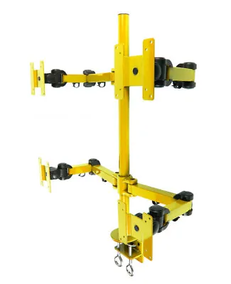 MonMount Yellow 4-Screen Heavy Duty Deluxe Quad LCD Desk Clamp Mount • $74.99