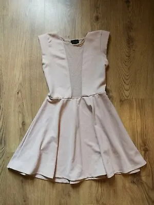 Topshop Mesh Insert Nude Pink Skater Sheer Dress UK10 • £30