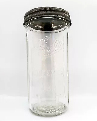 Vintage Ball Freezer Ribbed Line Canning Jar Mason Clear And  Lid • $23.10