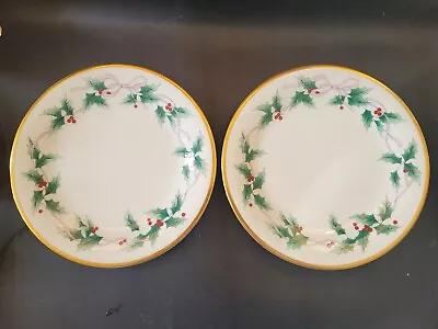 Mikasa Ribbon Holly Dessert /salad Plates 8-1/4– Set Of 2 • $29.99