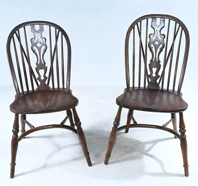 Pair Windsor Side Chairs Oak Wheelback Farmhouse Diner • $800