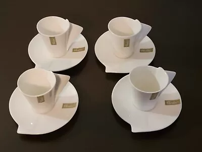 Verdici Design Swish Set Of 4 White Espresso Cups And Saucers Modern France PM • $29.95