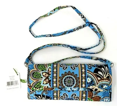 Vera Bradley Sleek Wristlet Bali Blue Crossbody Purse Organizer Handbag Retired • $39.99