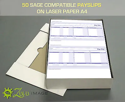 50 SAGE COMPATIBLE PAYSLIPS ON LASER PAPER A4 210 X 297mm 2 UP • £3.99