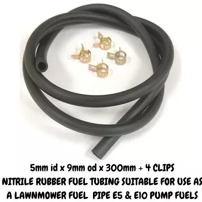 Fuel Petrol Pipe Hose Tube 5mm I/d X 9mm O/d X 300mm Long + 4 Clips Scooter • £4.79