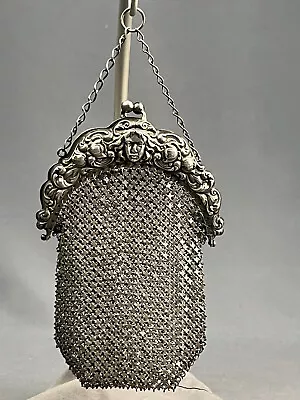 Antique Art Nouveau Sterling Silver Mesh Coin Purse  C. 1920's (J) • $395