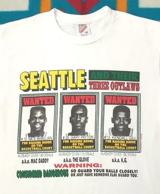 Vintage Gary Payton Caricature Shirt Seattle Supersonics USA 1994 Made Gill S/M • $199.91