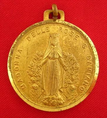 Vintage MARY Medal MADONNA OF THE ROSE OF SAN DAMIANO Gold-tone Catholic Pendant • $24.99