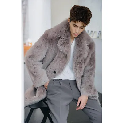 Mens Fur Trim Coats Fall Winter Faux Fox Fur Parka Keep Warm Casual Overcoats Sz • $87.77