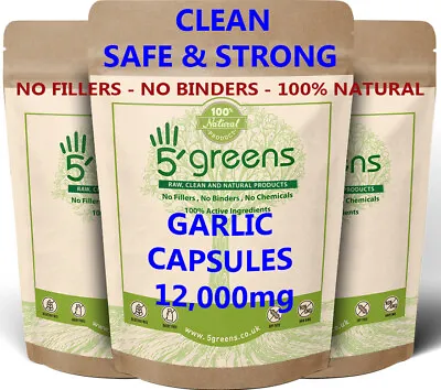 GARLIC Capsules 12000mg - Super Strong Fermented Garlic Extract - 5greens • £6.99