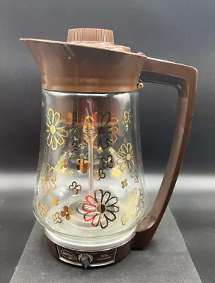 Vintage Sunbeam Glass Percolator 12 Cup Automatic Gold Daisies MCM Brown NO CORD • $40.50