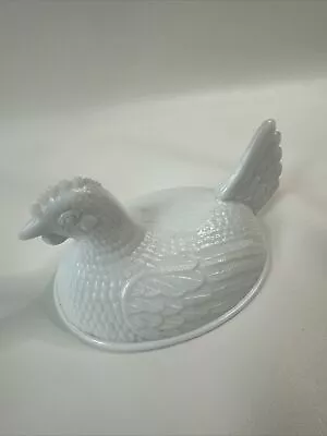 Vintage Indiana Glass White Milk Glass Beaded Chicken Hen On Nest LID ONLY • $13
