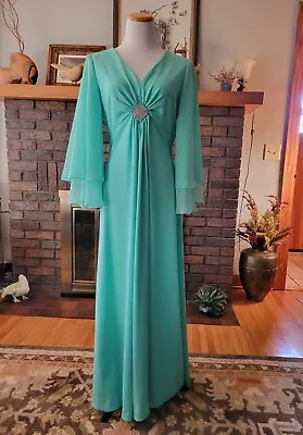 Vintage 70s Flowy Party Evening Cocktail Maxi Dress Sheer Angel Sleeves Bust 38 • $29