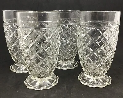4  Waterford /Waffle Clear Tumblers 10 Oz. 5 1/4  Anchor Hocking Vintage • $19