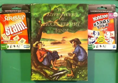 🔥SCRABBLE & YAHTZEE🔥 New Card Games And HC Book Adventures Of Huckleberry Finn • $28.76