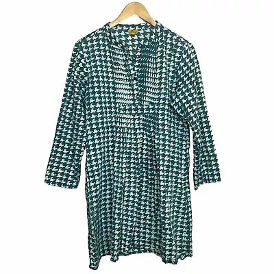 Roller Rabbit Mini Dress Womens Large Green Houndstooth Long Sleeve • $24.95