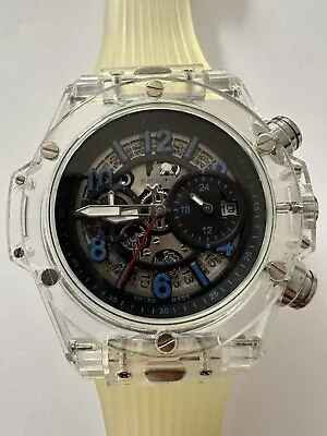 KIMSDUN Skeleton Sport Watch 3 Dials Quartz Calendar Wristwatch Transparent • $49.99