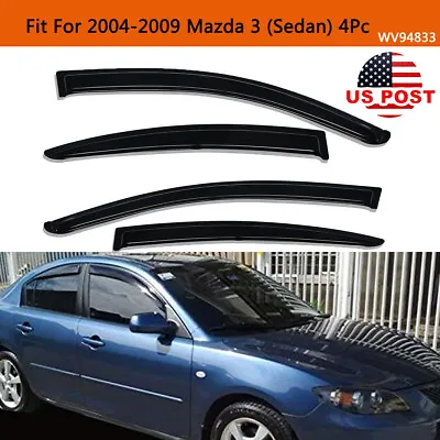 Fits 2004-2009 Mazda 3 Sedan Smoke Window Vent Visors Rain Guard Wind Deflectors • $41.99