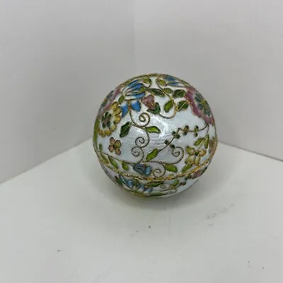 Vintage Asian Cloisonné Hand Painted Round Floral Trinket Box Oriental • $29.80