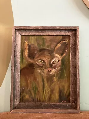 Vintage Framed Painting On Canvas Signed By Artist Wild Cat  Wildcat Jungle • $27.99