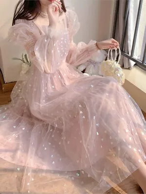  Kawaii Clothing Lolita Vintage Dress Party 2022 Summer Lace Fairy Midi Dress  • $64.69