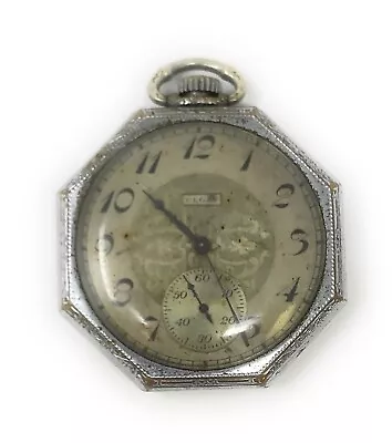 Vintage Elgin Silver Tone Pocket Watch IWCCO Metal Base/Good Balance! • $50