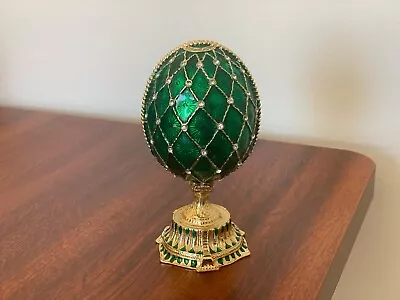 Hand Painted Enameled Green Faberge Egg Style Decorative Hinged Jewelry Trinket • $14