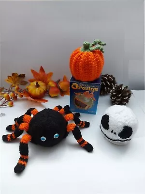 Knitting Pattern Halloween Chocolate Orange Cover 3 Design Spider Pumpkin Skull • £4